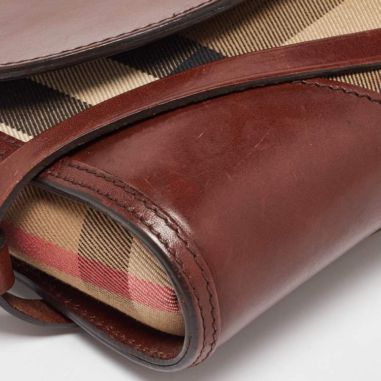 Pre Owned Burberry Brown/Beige Nova Check Canvas and Leather Abbott Shoulder Bag