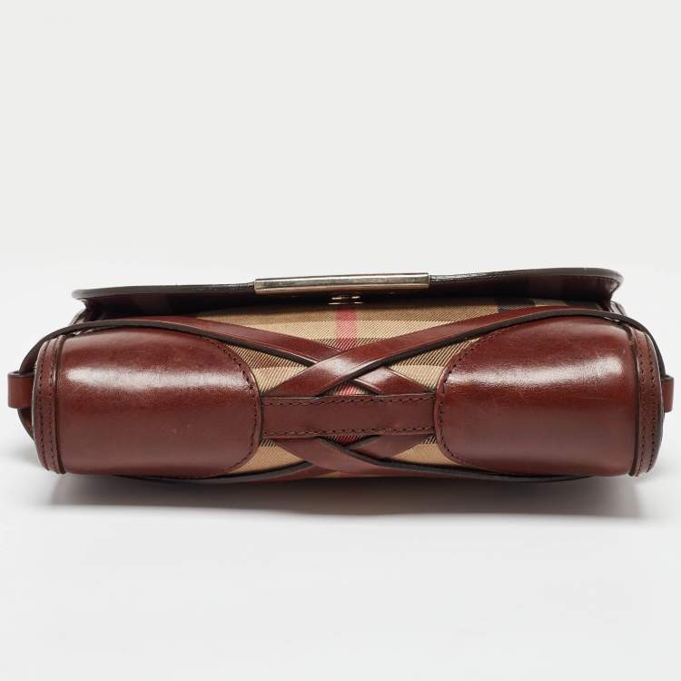 Pre Owned Burberry Brown/Beige Nova Check Canvas and Leather Abbott Shoulder Bag