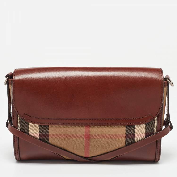 Pre Owned Burberry Brown/Beige Nova Check Canvas and Leather Abbott Shoulder Bag