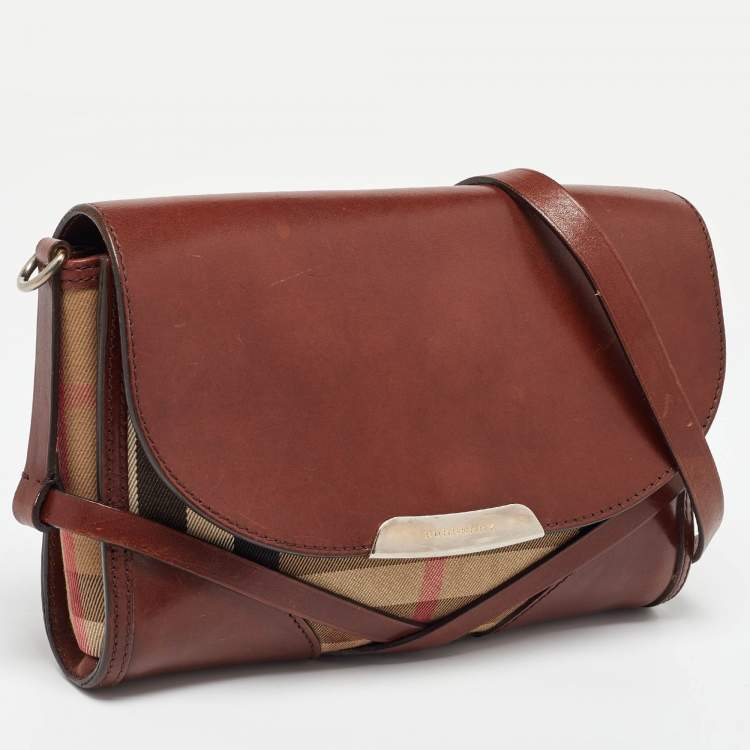 Pre Owned Burberry Brown/Beige Nova Check Canvas and Leather Abbott Shoulder Bag