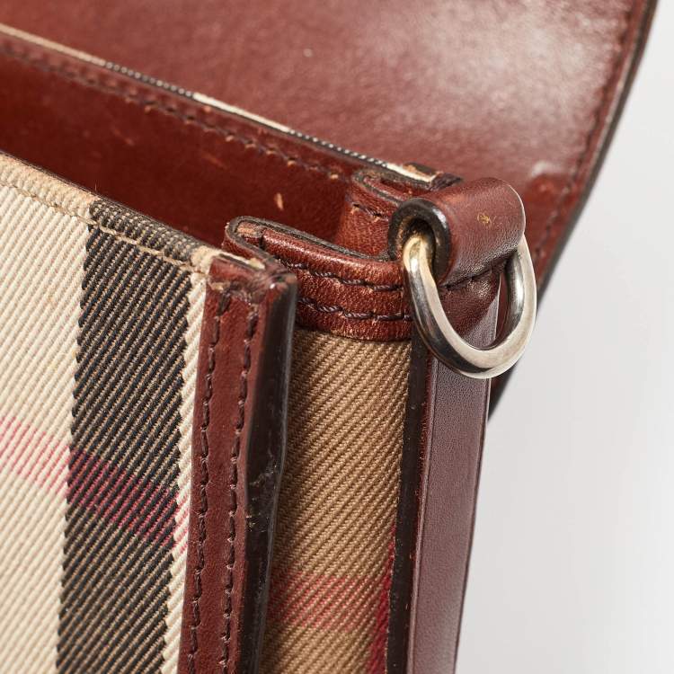 Pre Owned Burberry Brown/Beige Nova Check Canvas and Leather Abbott Shoulder Bag