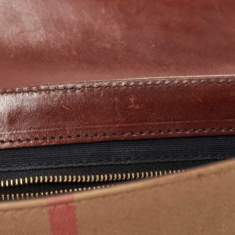 Pre Owned Burberry Brown/Beige Nova Check Canvas and Leather Abbott Shoulder Bag