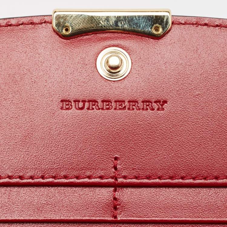 Pre Owned Burberry Red Check Embossed Leather Porter Continental Wallet 