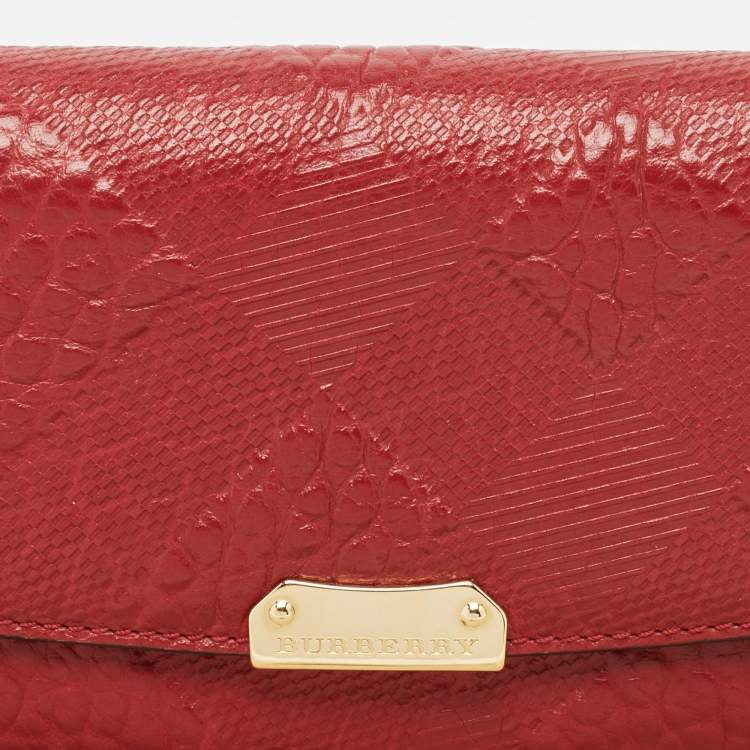 Pre Owned Burberry Red Check Embossed Leather Porter Continental Wallet 