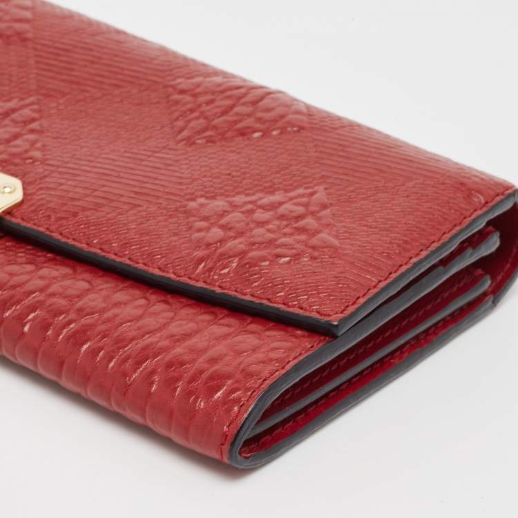 Pre Owned Burberry Red Check Embossed Leather Porter Continental Wallet 