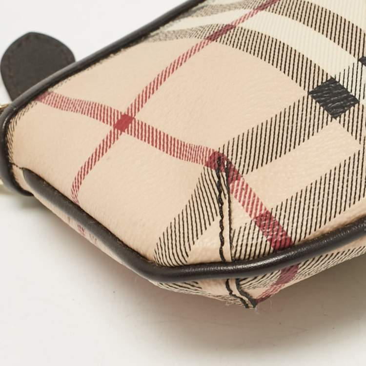 Pre Owned Burberry Beige Haymarket Check Coated Canvas Chain Pochette