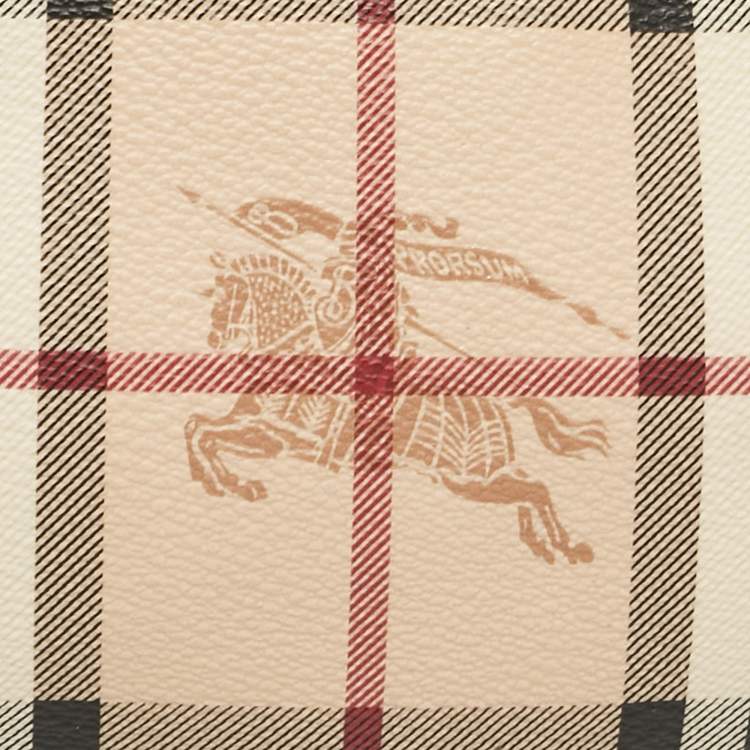 Pre Owned Burberry Beige Haymarket Check Coated Canvas Chain Pochette