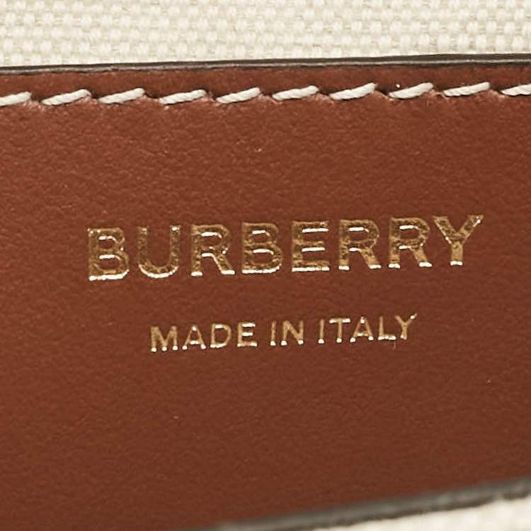 Pre Owned Burberry Beige/Brown Canvas and Leather Note Crossbody Bag