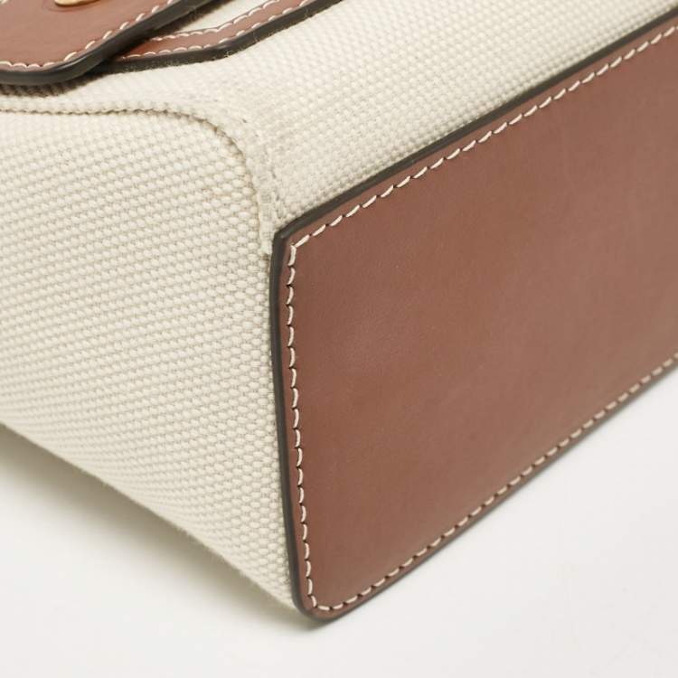 Pre Owned Burberry Beige/Brown Canvas and Leather Note Crossbody Bag