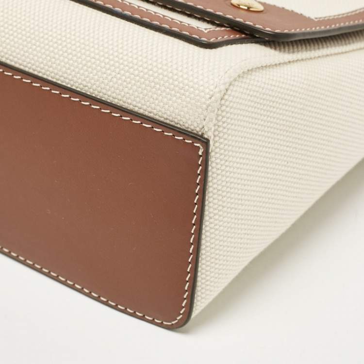 Pre Owned Burberry Beige/Brown Canvas and Leather Note Crossbody Bag