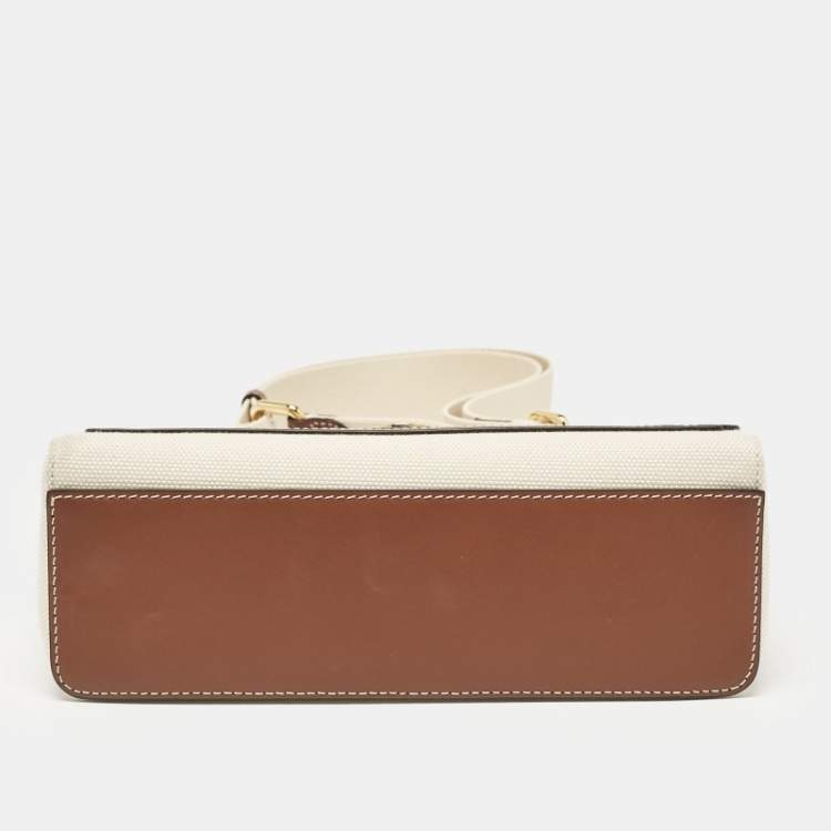 Pre Owned Burberry Beige/Brown Canvas and Leather Note Crossbody Bag