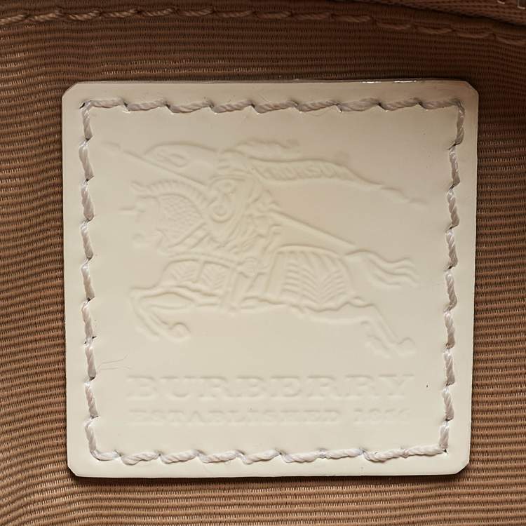 Pre Owned Burberry White/Beige Super Nova Check Vinyl Small Studded Rachel Tote