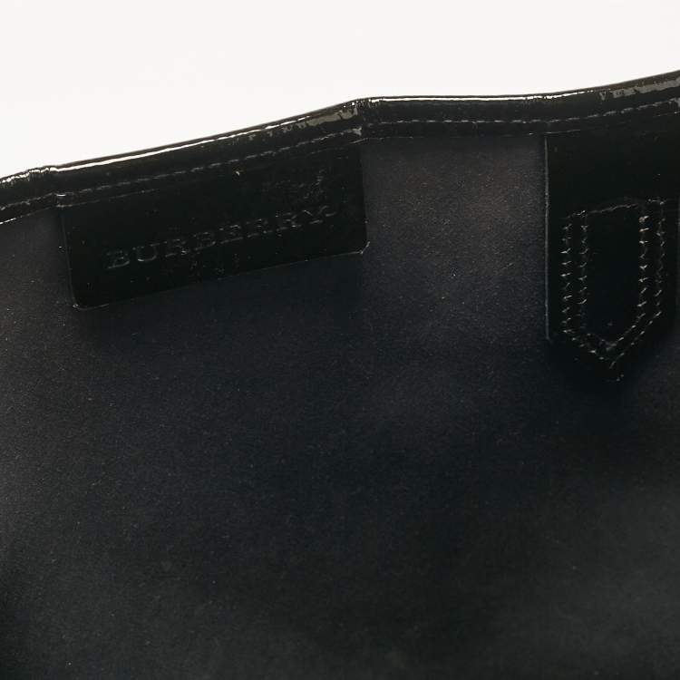 Pre Owned Burberry Black/Beige Supernova Check Coated Canvas and Patent Leather Large Nickie Tote