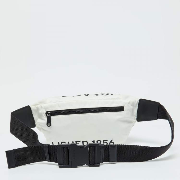 Pre Owned Burberry White Fabric Sonny Medium Logo Belt Bag