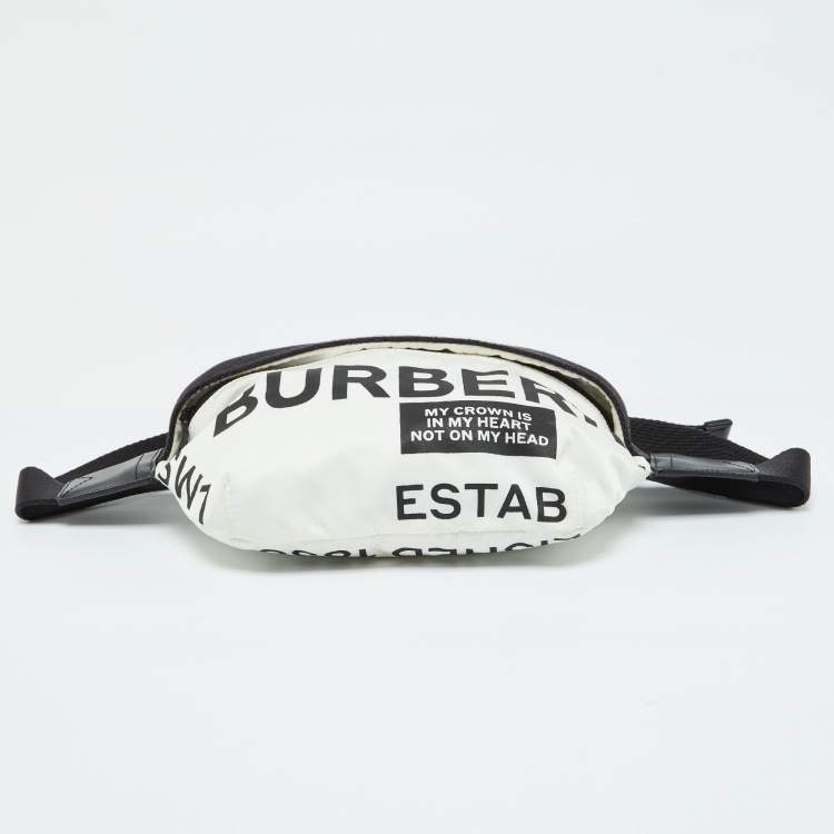 Pre Owned Burberry White Fabric Sonny Medium Logo Belt Bag