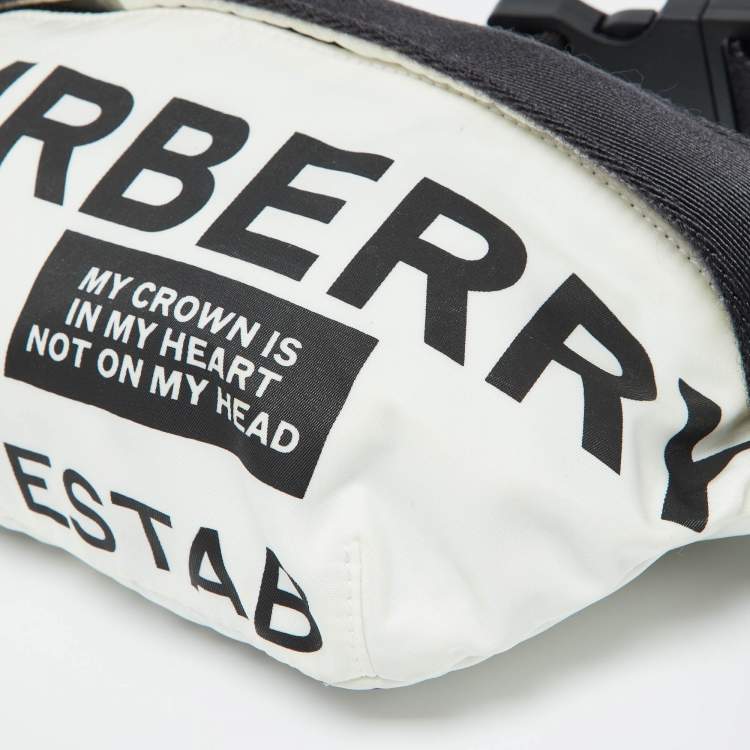 Pre Owned Burberry White Fabric Sonny Medium Logo Belt Bag