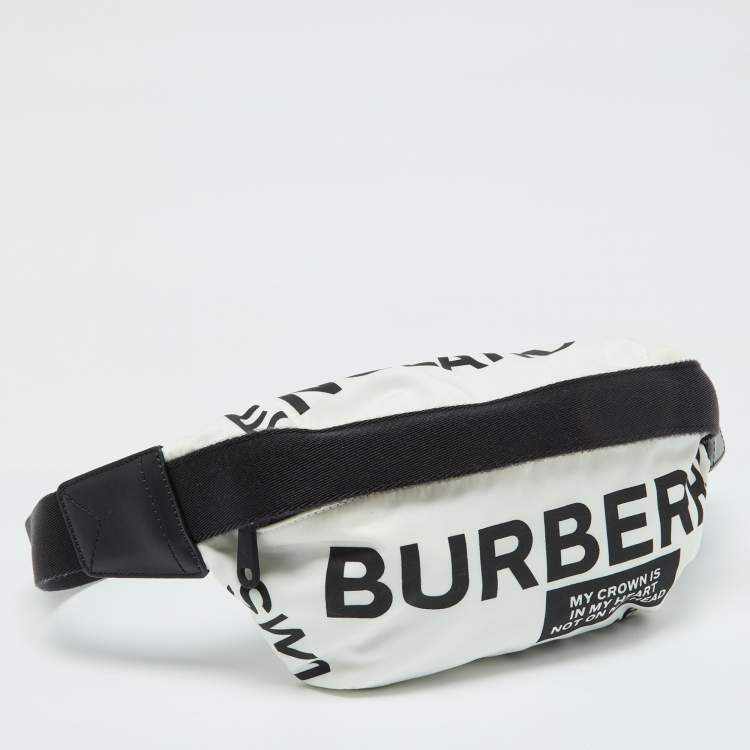 Pre Owned Burberry White Fabric Sonny Medium Logo Belt Bag
