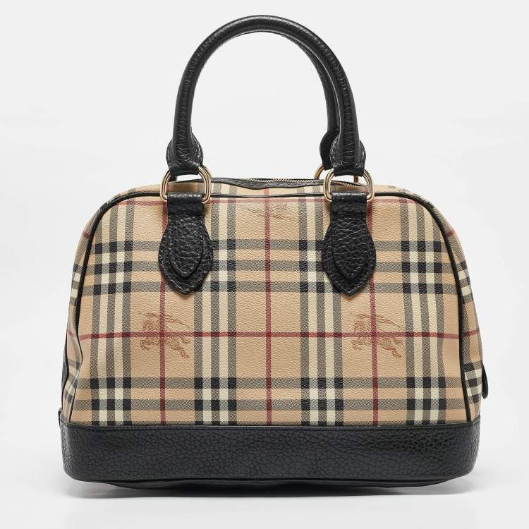 Pre Owned Burberry Beige/Brown Haymarket Coated Canvas and Leather Dome Satchel