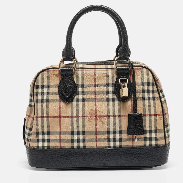 Pre Owned Burberry Beige/Brown Haymarket Coated Canvas and Leather Dome Satchel