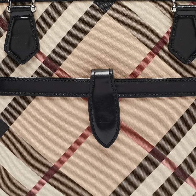 Pre Owned Burberry Black/Beige Super Nova Check Vinyl and Patent Leather Tote