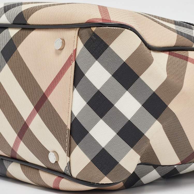 Pre Owned Burberry Black/Beige Super Nova Check Vinyl and Patent Leather Tote
