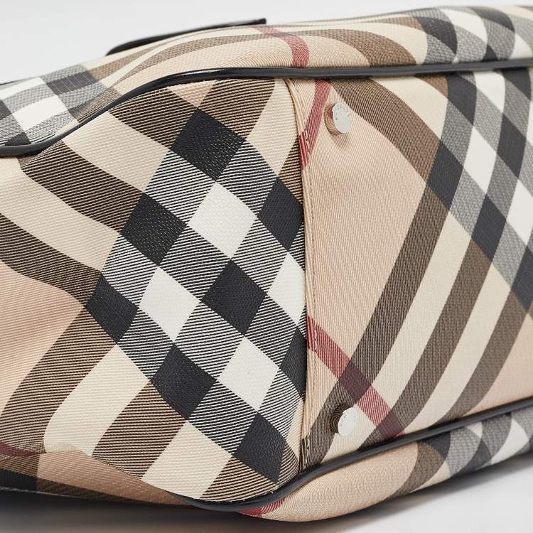 Pre Owned Burberry Black/Beige Super Nova Check Vinyl and Patent Leather Tote