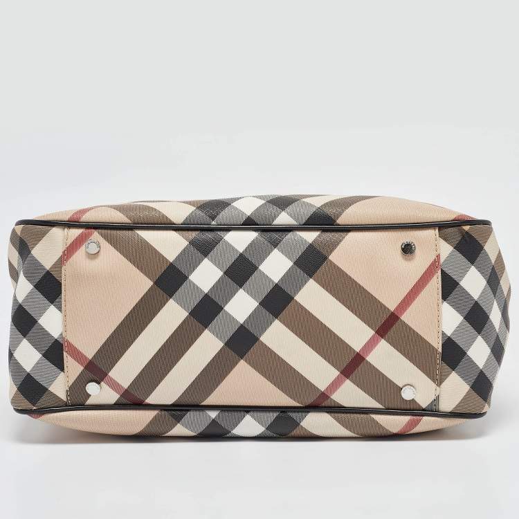 Pre Owned Burberry Black/Beige Super Nova Check Vinyl and Patent Leather Tote