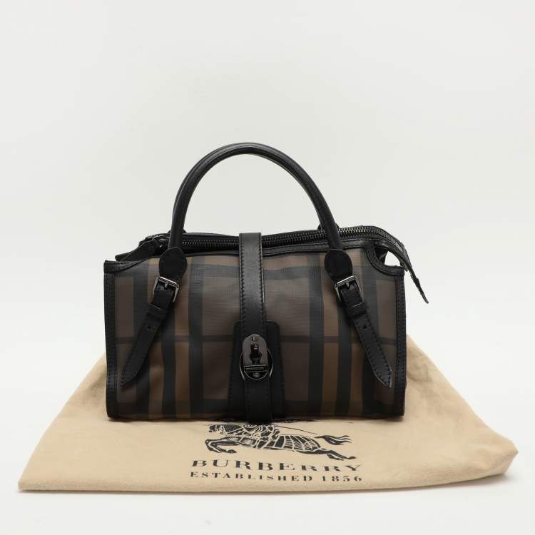 Pre Owned Burberry Black Smoked Check PVC and Leather Chain Lock Bowling Bag