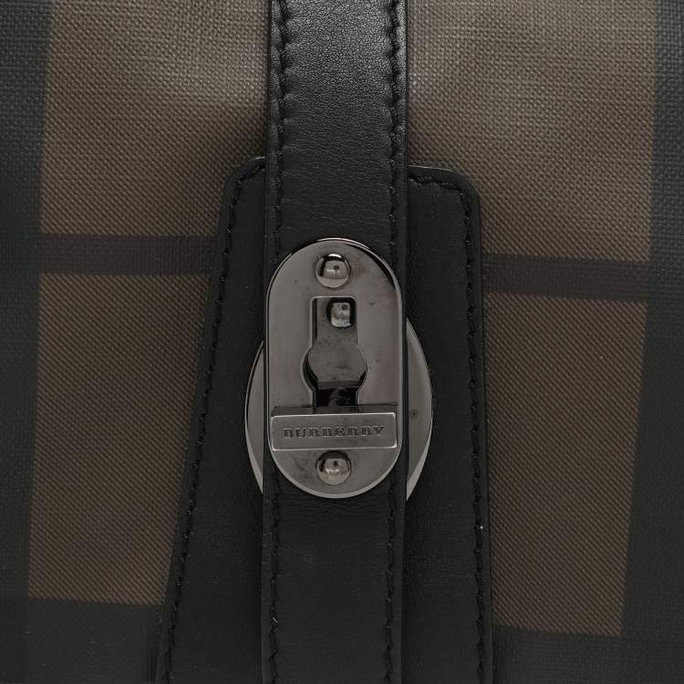Pre Owned Burberry Black Smoked Check PVC and Leather Chain Lock Bowling Bag