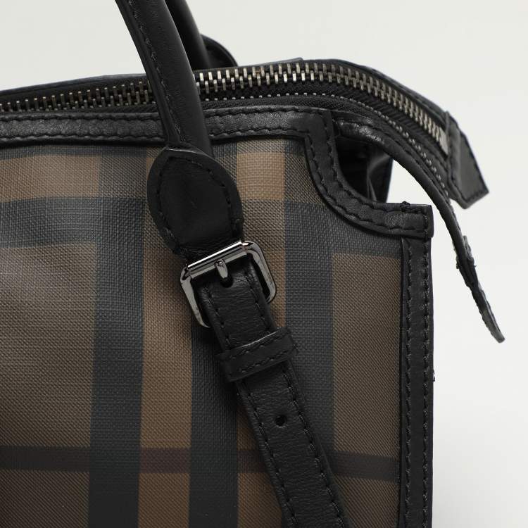 Pre Owned Burberry Black Smoked Check PVC and Leather Chain Lock Bowling Bag