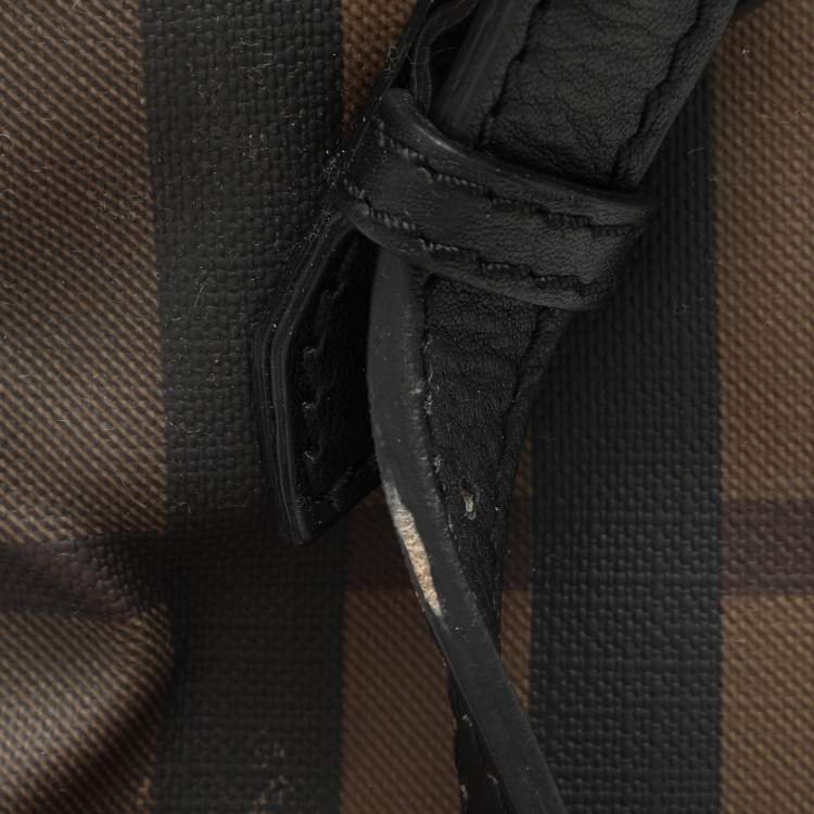 Pre Owned Burberry Black Smoked Check PVC and Leather Chain Lock Bowling Bag