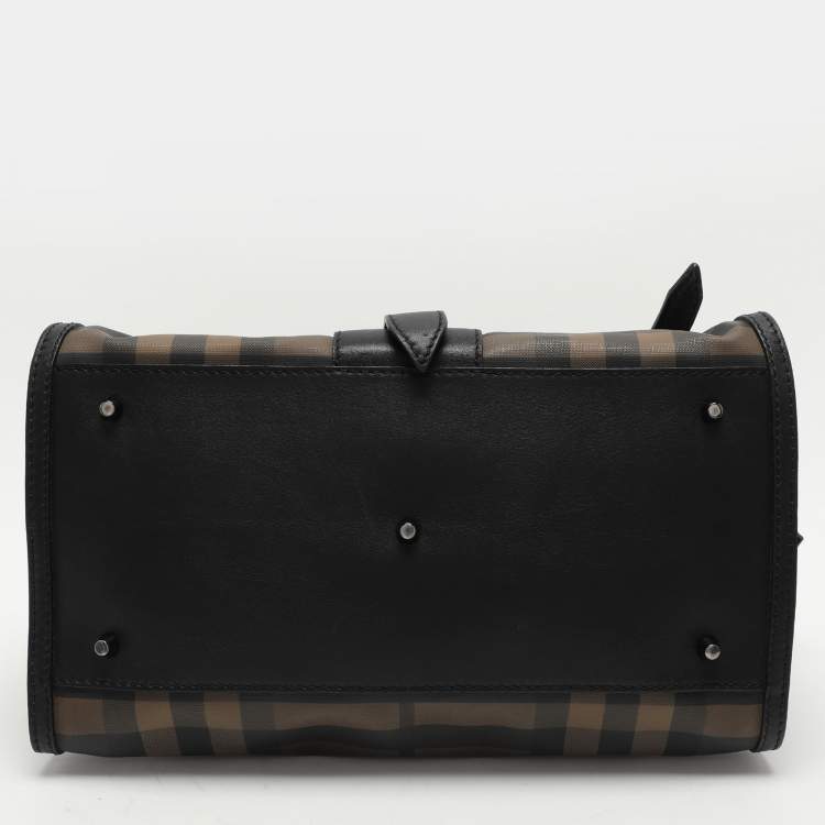 Pre Owned Burberry Black Smoked Check PVC and Leather Chain Lock Bowling Bag