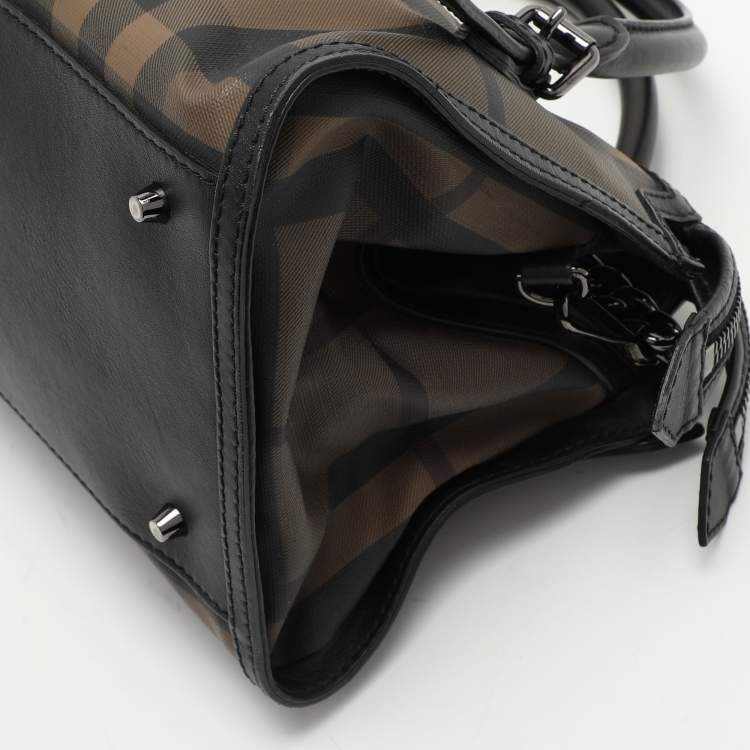 Pre Owned Burberry Black Smoked Check PVC and Leather Chain Lock Bowling Bag