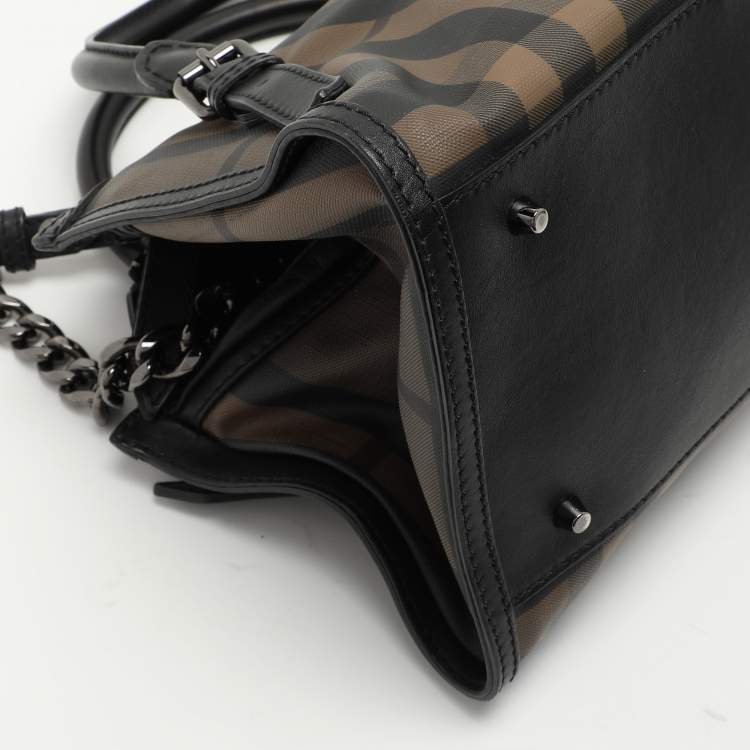 Pre Owned Burberry Black Smoked Check PVC and Leather Chain Lock Bowling Bag
