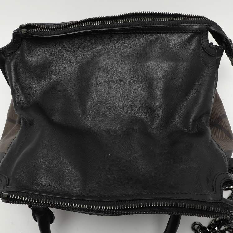 Pre Owned Burberry Black Smoked Check PVC and Leather Chain Lock Bowling Bag