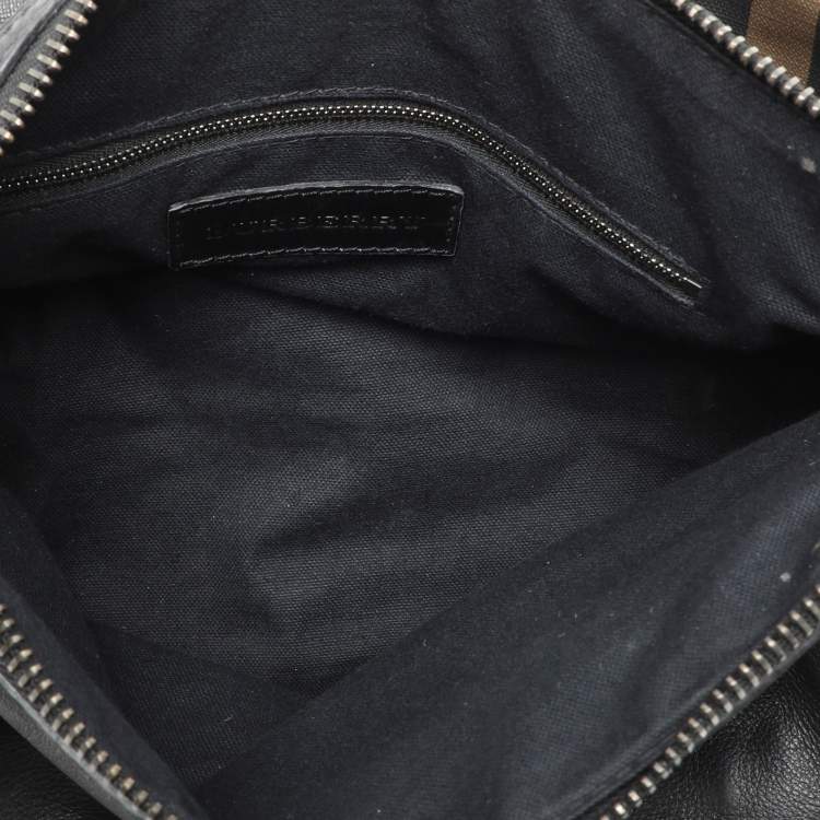 Pre Owned Burberry Black Smoked Check PVC and Leather Chain Lock Bowling Bag
