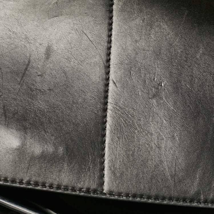 Pre Owned Burberry Black/Natural Canvas and Leather Medium Marais Belt Tote