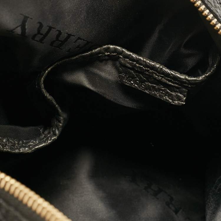 Pre Owned Burberry Black Grain Leather Boston Bag