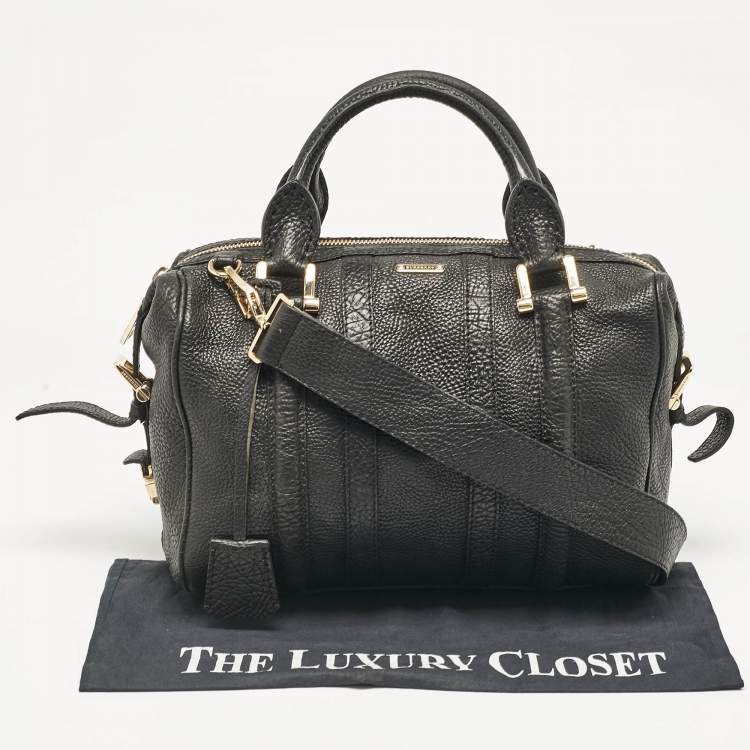 Pre Owned Burberry Black Grain Leather Boston Bag