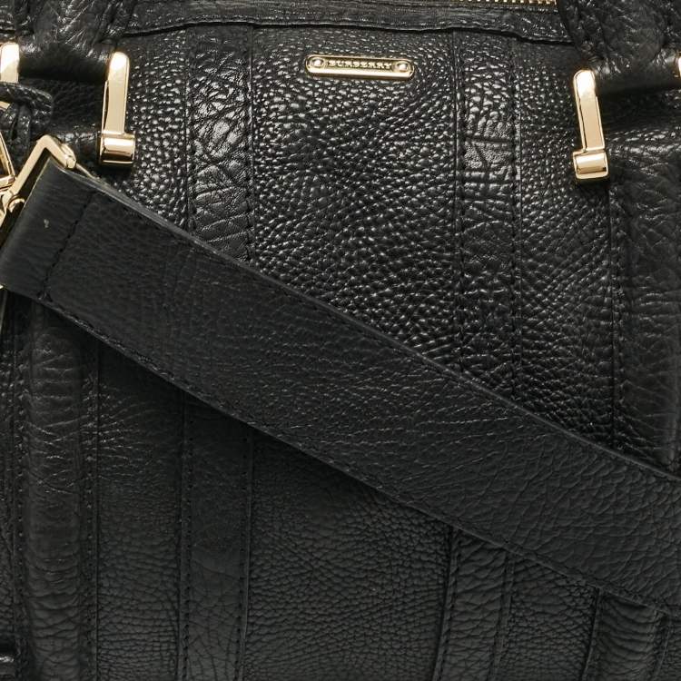 Pre Owned Burberry Black Grain Leather Boston Bag