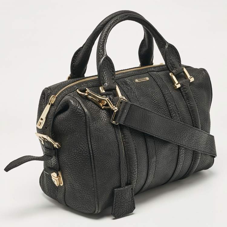 Pre Owned Burberry Black Grain Leather Boston Bag