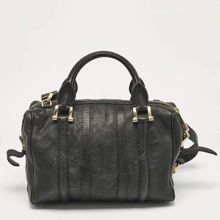 Pre Owned Burberry Black Grain Leather Boston Bag