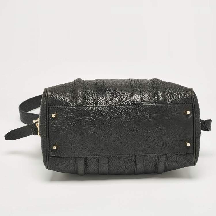 Pre Owned Burberry Black Grain Leather Boston Bag