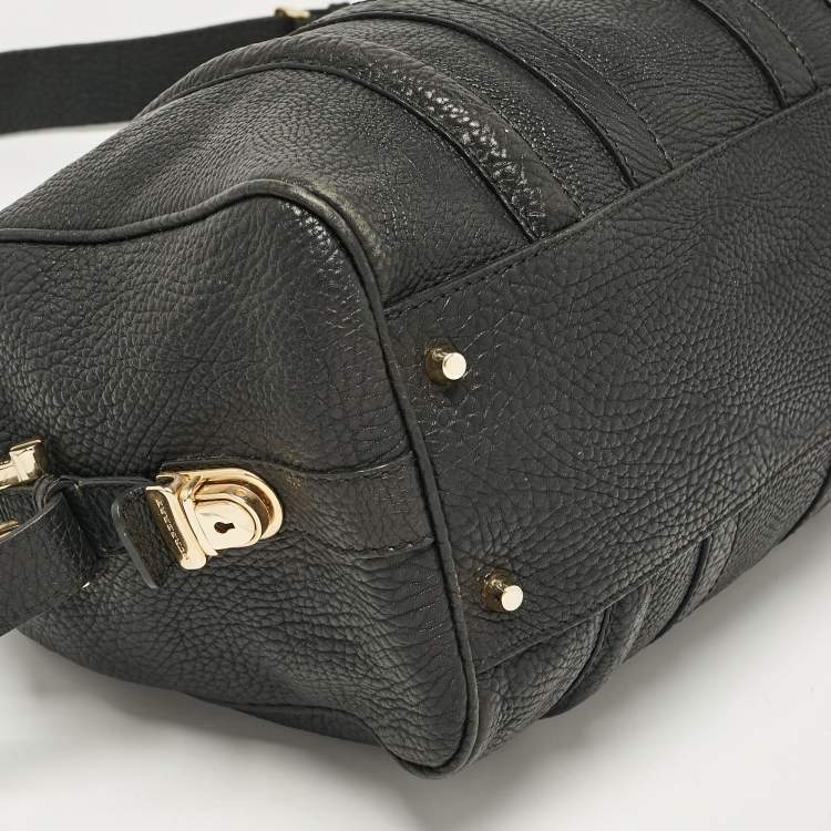 Pre Owned Burberry Black Grain Leather Boston Bag