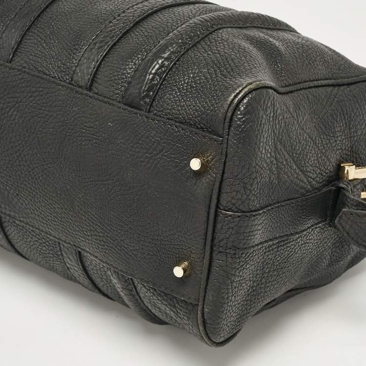 Pre Owned Burberry Black Grain Leather Boston Bag