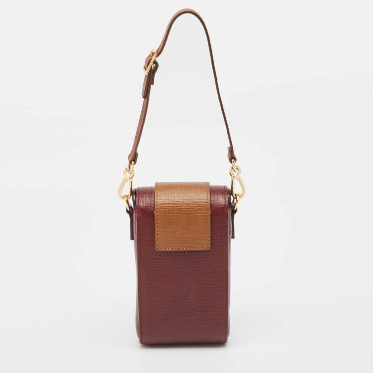 Pre Owned Burberry Burgundy/Brown Leather Buckle Vertical Crossbody Bag