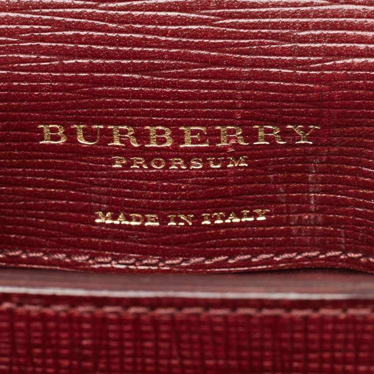 Pre Owned Burberry Burgundy/Brown Leather Buckle Vertical Crossbody Bag