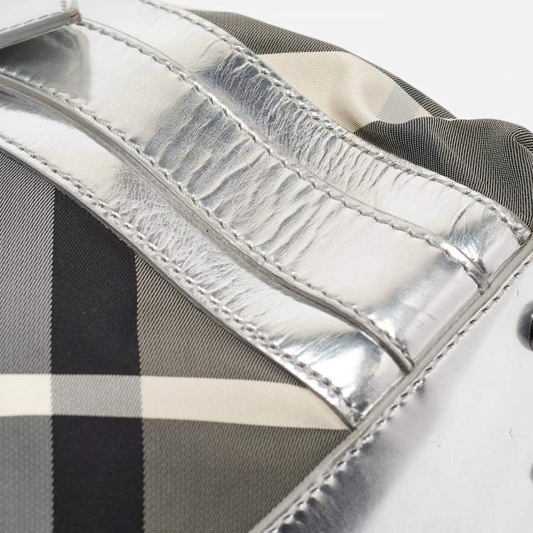 Pre Owned Burberry Silver Beat Check Nylon Victoria Tote