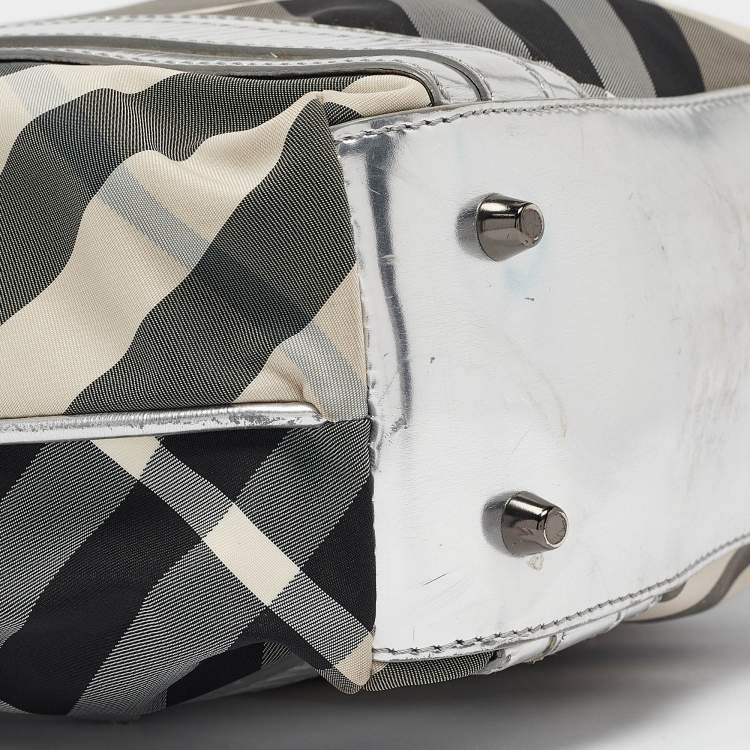 Pre Owned Burberry Silver Beat Check Nylon Victoria Tote