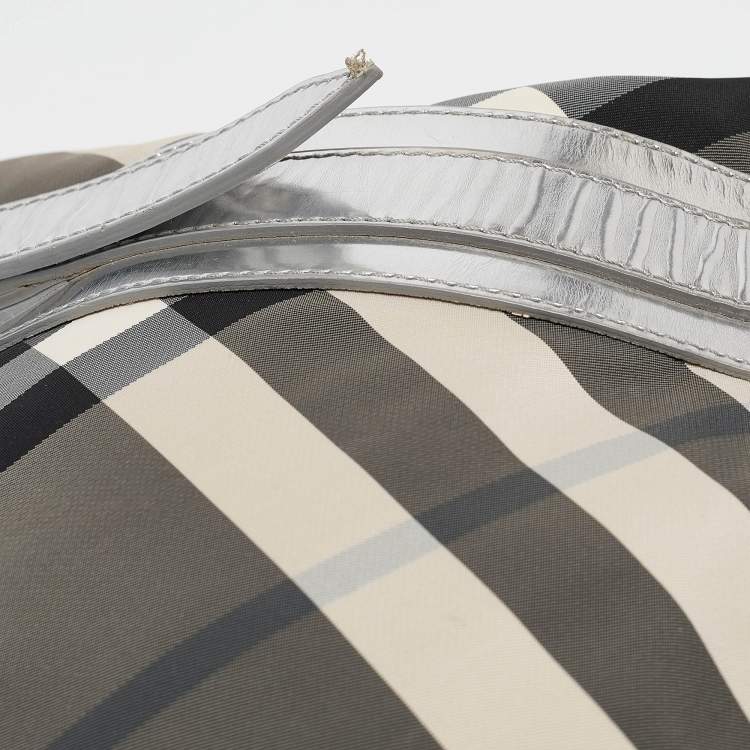 Pre Owned Burberry Silver Beat Check Nylon Victoria Tote